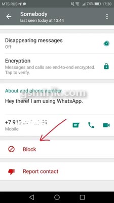 Cara memblokir Nomor Melalui WhatsApp